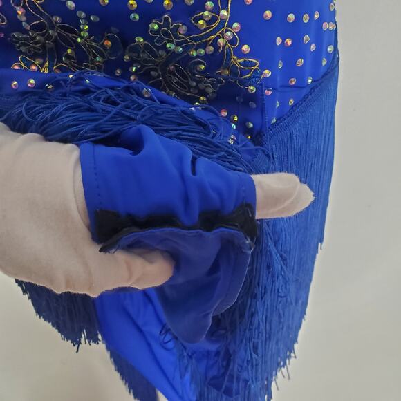 Fringe Latin Dance Dress Ballroom Performance Dancewear Royal Blue Tango Size XL - Picture 7 of 10